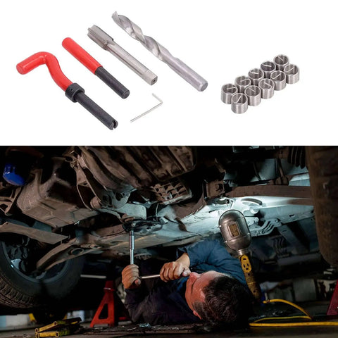 Thread Repair Kit M14x1.5 15 Piece Set With HSS Drill Bit HSS Tap 10 Stainless Steel Thread Inserts Installation Tool And Tang Break Off Tool For Automotive Engine And Machinery Thread Restoration.