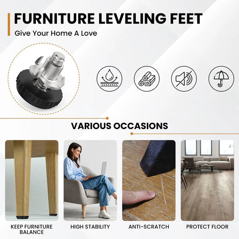 12 Pack Stainless Steel Furniture Leveling Feet With T Nuts 1/4-20 Thread Adjustable Levelers For Tables Chairs Cabinets And Stools Easy Install Wobble Free Durable Rust Resistant Home DIY Must Have