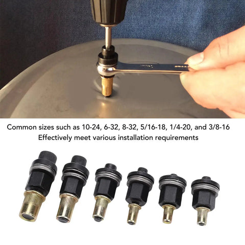 Hand Rivet Nut Tool Kit For Auto And Metalwork Drill Operated Rivnut Set With Heavy Duty Carbon Steel Mandrel in use