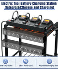 Power Tool Organizer Cart With Charging Power Strip, 28 Drill Storage Racks On Wheels, Heavy Duty Tool Station For Garage And Home