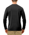 Back view of Mens UPF 50 Plus Sun Protection Long Sleeve Rash Guard Shirt For Fishing Hiking Swimming Diving And Outdoor Adventures, Black