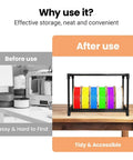 Comparison of messy vs. organized filament spools using High Capacity 54 Spools Of 1kg 3D Printer Filament Storage Rack With Heavy Duty Metal Spool Holder Tool Free Assembly Modular Design For Home Office Workshop