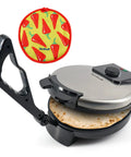 Starblue 10 Inch Electric Roti Maker With Non Stick Plates And Removable Handle Plus Free Roti Warmer Automatic Chapati Machine for preparing flatbreads.