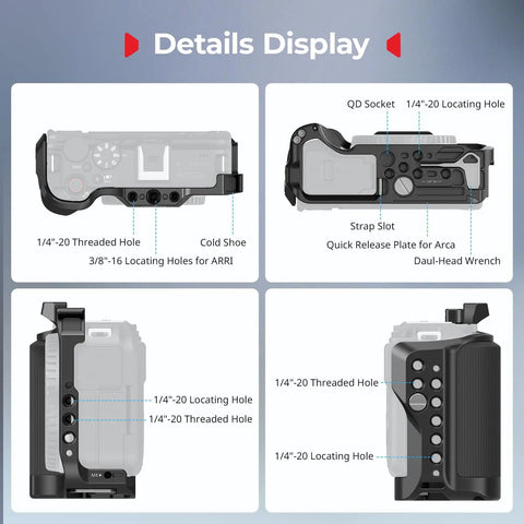 Camera Cage For Canon R50V Full Cage With Silicone Grip And Top Handle For ARRI HDMI Cable Clamp Built In Cold Shoe Arca QR Plate