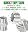 5 Piece Cast 304 Stainless Steel Hex Nipples Set For Pipe Fittings Three Quarter Inch Male To Three Quarter Inch Male NPT Beefy Corrosion