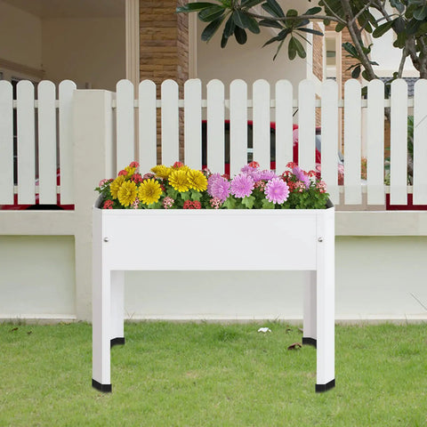 Raised Garden Bed With Detachable Legs, Elevated Metal Planter Box For Vegetables, Herbs And Flowers, Ideal For Outdoor Backyards, Patios, Decks Or Balconies, Spacious 23.6 In L By 10.6 In W By 17.7 In H with colorful flowers, displayed in a garden setting.