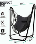 U Shaped Hammock Chair With Stand For Indoor Or Outdoor Relaxation Sturdy Rust Resistant Cozy Gray Cotton Swing Chair No Overhead Beam Design