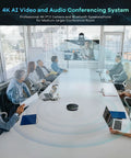 Conference room with people using 4K AI Auto Tracking PTZ Conference Camera System With Bluetooth Speakerphone And Microphone, 20X Optical Zoom, USB3.0 HDMI LAN PoE Power, All In One Video Conferencing Camera For Church Worship, Meetings, And Live Streaming