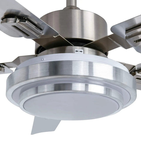 52 Inch Brushed Nickel Ceiling Fan With Light And Remote Quiet Reversible Motor Stainless Steel Blades Dimmable LED Light Kit