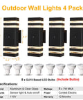 Dusk To Dawn Sensor Outdoor Wall Lights 4 Pack Up And Down Aluminum Waterproof Wall Sconces with 8 GU10 LED bulbs