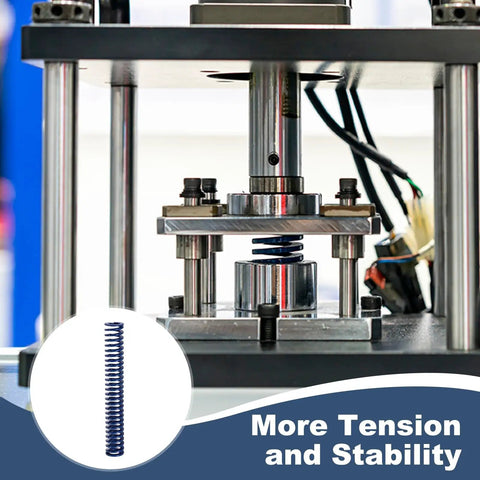 Six Pack Blue Compression Springs 3.5 Inch Long And Half Inch Wide Made From Heavy Duty Alloy Steel in compression machine.