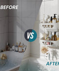 Two Pack Shower Caddy With Built Tough Suction Cups For Inside Shower Removable Shelves Waterproof Plastic Storage for Shampoo and Toiletries Bathroom Essentials Holder White installed in bathroom