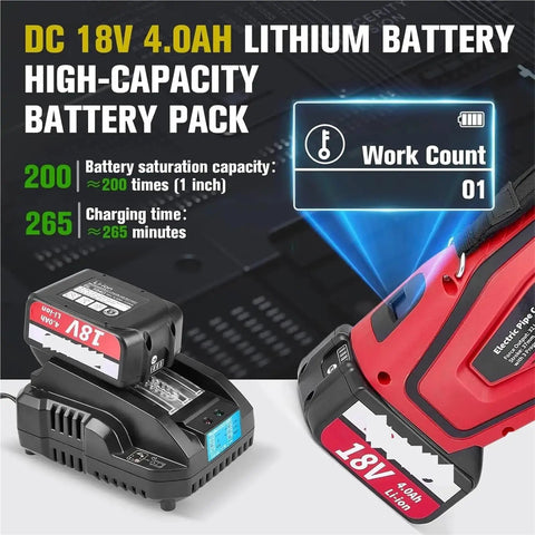18V Cordless Hydraulic Pipe Crimper Tool Kit With 3 Pro Press Jaws For Fast Copper And Stainless Steel Connections Compact One-Handed Battery Powered Plumbing Press Machine For Secure Leak Free Installations with lithium battery and charger.