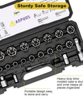 Heavy Duty 24 Piece Bolt Extractor Kit With One Half Inch And Three Eighth Inch Drive For Impact Removal of Stripped Damaged Rusted and Rounded Bolts And Nuts Lug Nut Removal Tool For Tough Jobs in black blow-molded case