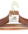 Premium Wooden Hangers Set Of Five Curved Shoulder Hangers With Gold Hooks And Locking Bar, displayed on white background