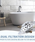 Lightweight Stopper, Bathtub Drain Plug for Various Drain with dual filtration design and stylish finish near modern bathtub.