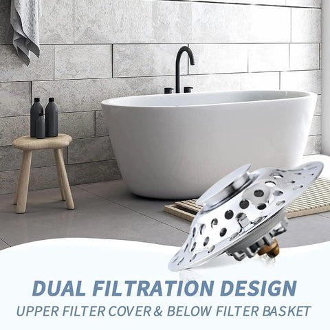 Lightweight Stopper, Bathtub Drain Plug for Various Drain with dual filtration design and stylish finish near modern bathtub.