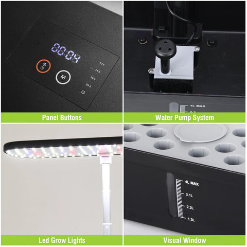 Indoor Hydroponics Garden System With 52 Pods, Smart Led Grow Light, control panel, water pump, visual window