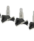 Premium Steel Forstner Drill Bit Set Seven Piece Carpenter Must Have Kit That Knocks Out Clean Woodworking Holes Smooth Cutting Pro Grade Job Site Hardware Rack, seven bits in various sizes, carbon steel with flat bottom design.