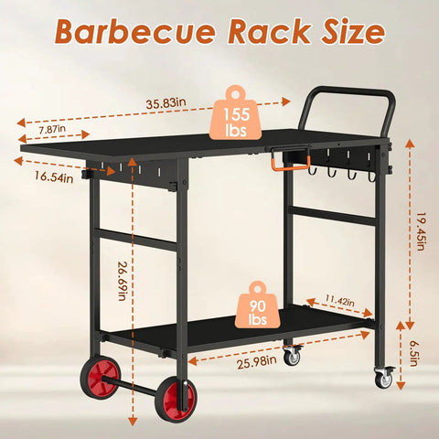 Foldable Grill Cart With Oversized Wheels For 17 To 22 Inch Grills, Ultimate Portable Outdoor BBQ Prep Table For Camping, Tailgating, And Backyard, Stable Rolling Stand side view