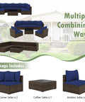 7 Piece Outdoor Wicker Patio Furniture Set for Six With Cushions, 2 Throw Pillows, Sofa Fastener Clips, Rattan Sectional view