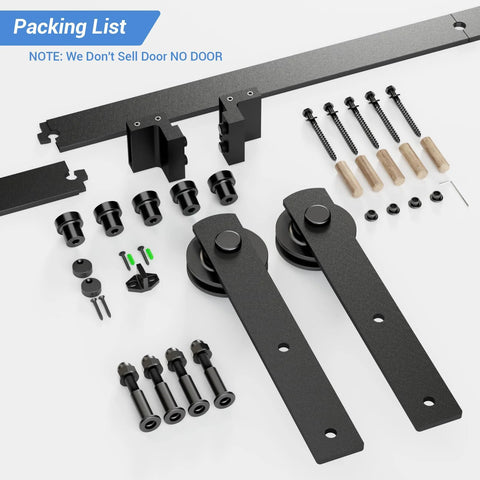 Heavy Duty Sliding Barn Door Hardware Kit 6.6Ft With Solid Steel Rollers And High Strength Flat Tracks Supports Up To 330 Lb 150 Kg