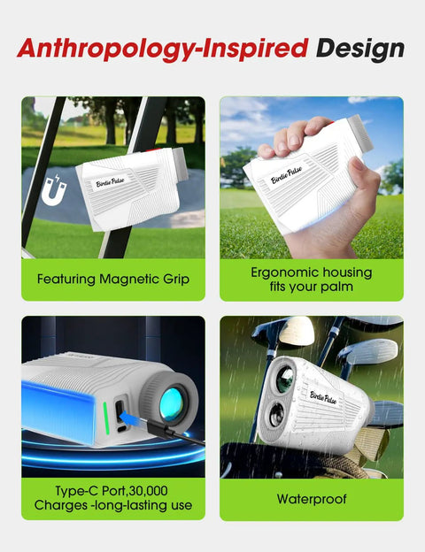 Pro Grade Golf Rangefinder With Slope And Magnetic Mount, ergonomic design, waterproof casing, Type-C charging port view