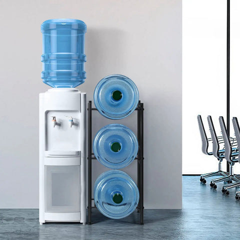 Three Tier Water Jug Rack for Five Gallon Bottles with water cooler in office setting
