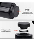 Premium Aluminum Coolant Overflow Tank And Radiator Reservoir Bottle With 800ml Capacity showing ventilation hole and O-ring design.