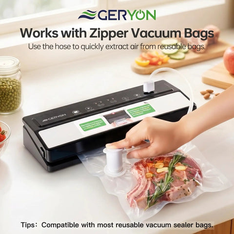 Using Must Have Vacuum Sealer For Dry And Moist Food, Compact Kitchen Gadget With LED Touch Controls on meat with herbs