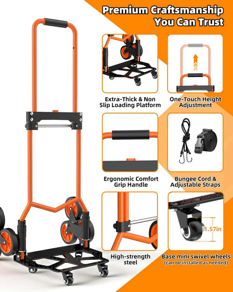 Stair Climbing Dolly With 220Lb Capacity Lightweight Hand Truck Cart With 10 Wheels And Telescoping Handle Portable Stair Step Cart