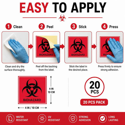 Straight Fire Heavy Duty Waterproof Biohazard Warning Stickers Big Time Visibility 4X4 Inch Decals application steps tutorial.