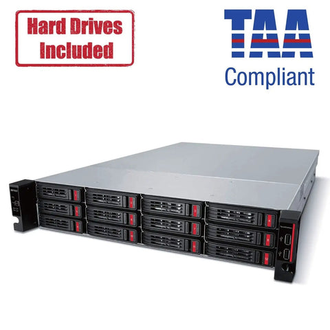 Top Shelf 12 Bay Rackmount Network Attached Storage Delivering 240 Terabyte Raw Power With Ready To Roll Drives, front view with hard drives slots.