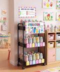 Hydration Station Top Notch Classroom Rolling Cart With 3 Tier Plastic Bottle Organizer in classroom setting, colorful bottles visible