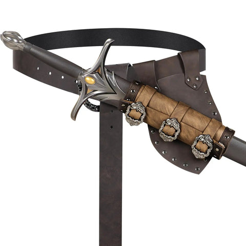 Adjustable Medieval Sword Belt Frog For Right Hand, Viking Sword Holster Leather Belt For LARP, Renaissance Knights