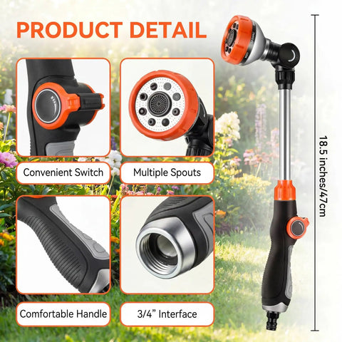 2 Pack Garden Hose Wand With Easy Grip Textured Handle Adjustable Watering Sprayer Eight Spray Patterns for Lawn Plants