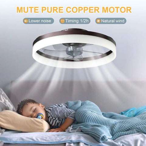 Low Profile Flush Mount Ceiling Fan With Light Remote And App Control Six Speed Reversible And Silent Motor over a sleeping child