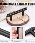 6 Pack Black T Bar Drawer Pulls, 4 Inch Overall Length, Matte Black Cabinet Pull Displayed on Wooden Surface