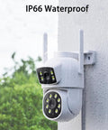 IP66 Waterproof Dual-Lens Wireless Outdoor Home Security Camera System Four Camera Kit With 360 Degree Coverage in rain