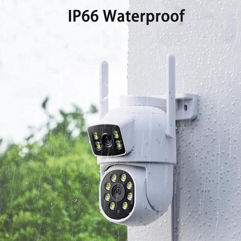 IP66 Waterproof Dual-Lens Wireless Outdoor Home Security Camera System Four Camera Kit With 360 Degree Coverage in rain