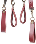 Leather loop attachments for padded yoke leather suspenders for pros, shown in detail, suitable for belts up to 3 inches.