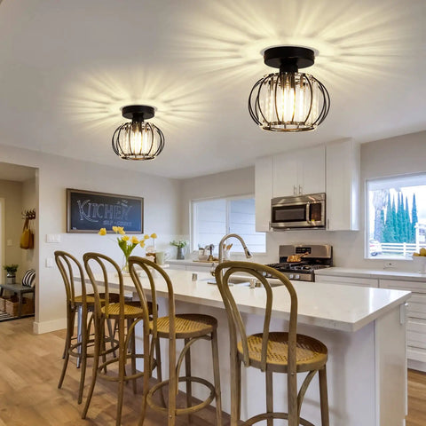 Two Pack Semi Flush Mount Ceiling Light Fixture With Lit Crystal Chandelier Style Modern Mini Indoor Ceiling Lamp in kitchen