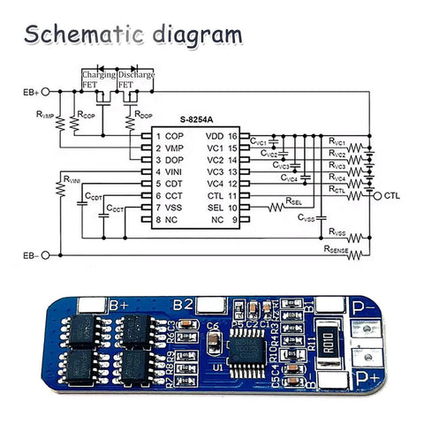 Schematic diagram of Straight Fire 3Pcs 3S Bms 12V 10A Lithium Battery Management Balance Board for 18650 cells