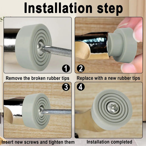 Steps to install 12 Pack Door Stop Rubber Tips Heavy Duty Replacement Set for Kickdown and Drop Down Doors Ribbed Rubber Foot Protectors Gray