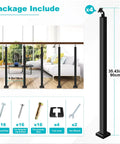 Heavy Duty Steel Stair Baluster Posts With Rust Resistant Black Finish And Quick Adjusting Brackets for porch setup, 35.43in tall.