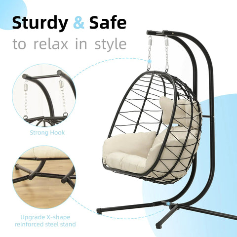 Egg Chair With Stand Hammock Swing Chair Foldable Hanging Loveseat For Indoor Or Outdoor Use sturdy steel frame and hook
