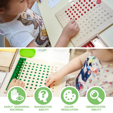 Child using Montessori Math Board For Multiplication And Division Hands On STEM Wooden Educational Toy in classroom