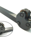 Closeup of a Lathe Knurling Tool Attachments Duo Set Of 2 For Metalworking with textured wheels and durable steel arm.