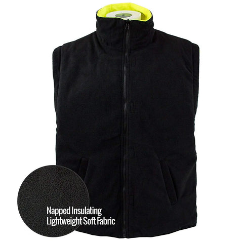 Inner insulating layer of Hi Viz Safety Bomber Jacket With Detachable Sleeves For Work, black napped fabric, lime collar, Large
