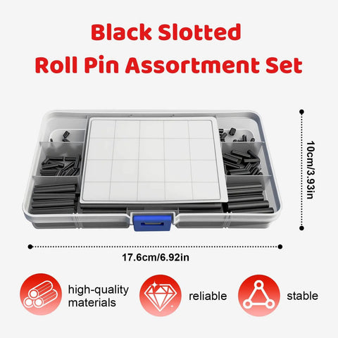 390 Piece Roll Pin Set Including 13 Sizes Black Slotted Spring Pins And Expansion Cylindrical Pins Assortment For Home Improvement And Machinery Maintenance M1.5 M2 M2.5 M3 M4 M5 M6 High Carbon Steel Rust Resistant Durable Kit For DIYers And Pros in storage case